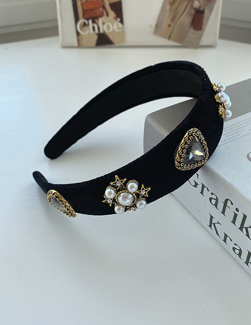 Fashion Triangular Gray Diamond Geometric Diamond-studded Pearl Wide Brim Headband