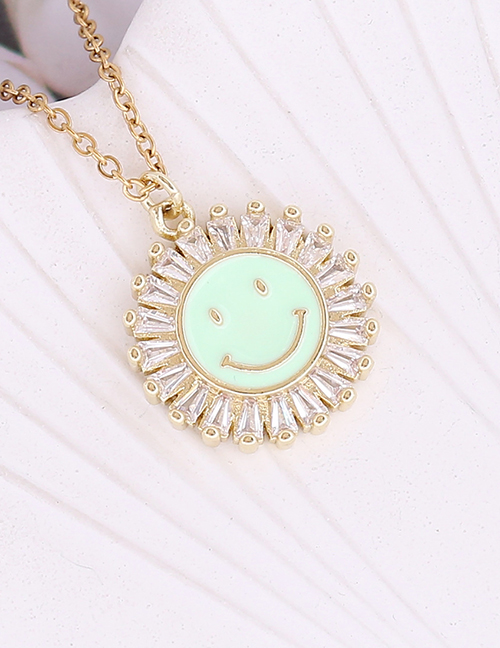 Fashion 4#green Copper Inlaid Zirconium Sunflower Dripping Oil Smiley Face Necklace