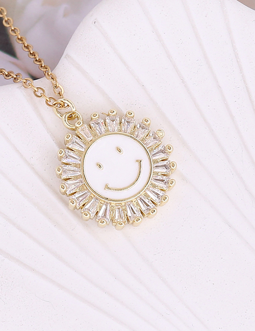 Fashion 5#white Copper Inlaid Zirconium Sunflower Dripping Oil Smiley Face Necklace