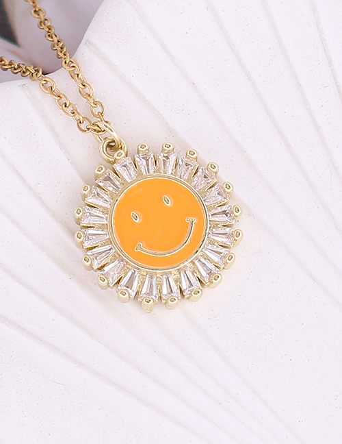 Fashion 7#orange Copper Inlaid Zirconium Sunflower Dripping Oil Smiley Face Necklace
