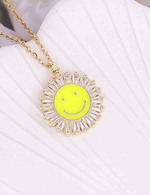 Fashion 8#yellow Copper Inlaid Zirconium Sunflower Dripping Oil Smiley Face Necklace