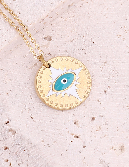 Fashion 7#lake Blue Stainless Steel Dripping Eyes Necklace