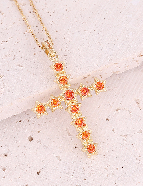 Fashion 3#orange Copper Inlaid Zirconium Cross Necklace