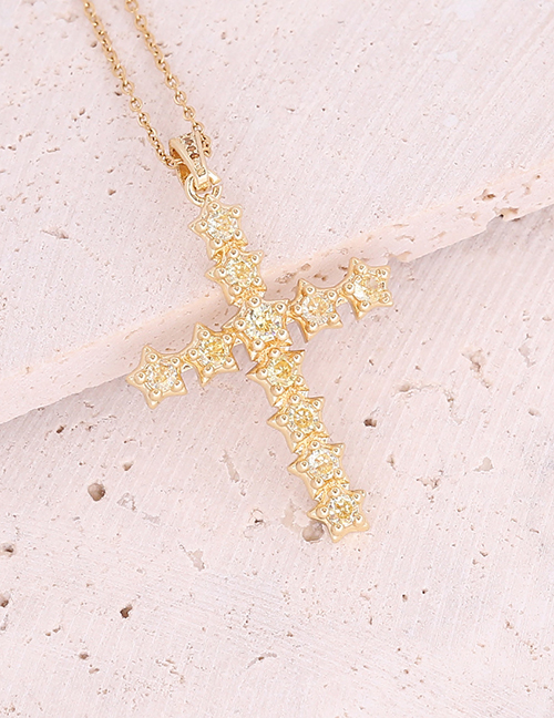 Fashion 7#yellow Copper Inlaid Zirconium Cross Necklace