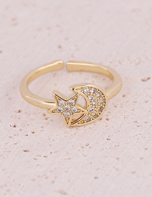 Fashion 5# Copper Inlaid Zirconium Star And Moon Eye Ring