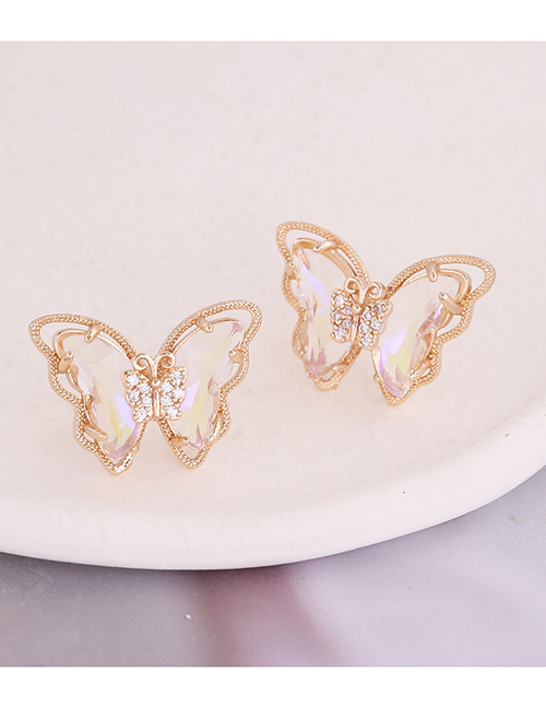 Fashion 6#white Ab Copper Inlaid Zirconium Gradient Butterfly Earrings