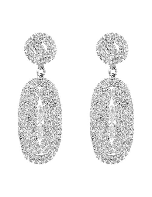 Fashion Silver Alloy Diamond Oval Stud Earrings