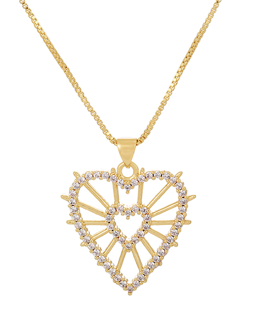 Fashion Golden-2 Copper Inlaid Zirconium Heart Clip Necklace