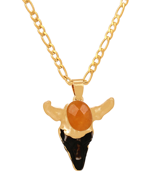 Fashion Orange Titanium Steel Thick Chain Resin Bull Head Necklace