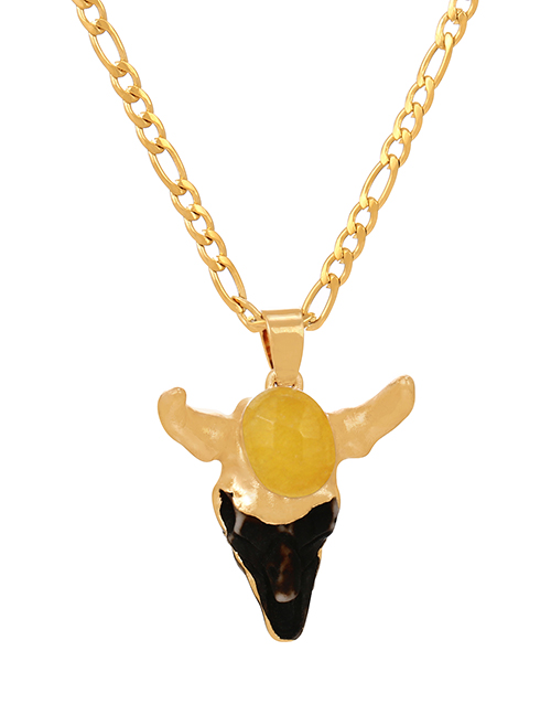 Fashion Yellow Titanium Steel Thick Chain Resin Bull Head Necklace