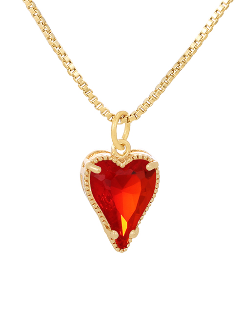 Fashion Red Copper Inlaid Zirconium Heart Necklace