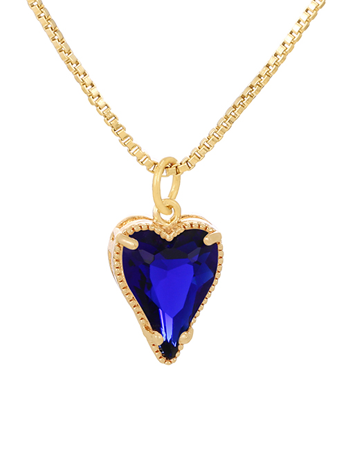Fashion Navy Blue Copper Inlaid Zirconium Heart Necklace