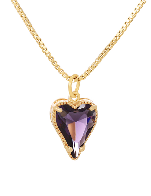Fashion Dark Purple Copper Inlaid Zirconium Heart Necklace