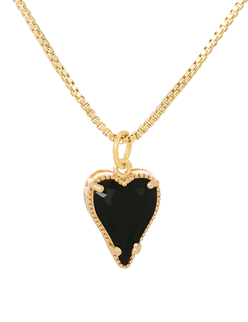 Fashion Black Copper Inlaid Zirconium Heart Necklace