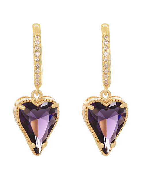 Fashion Dark Purple Copper Inlaid Zirconium Love Ear Ring