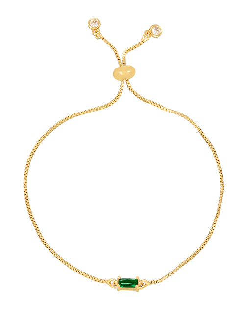Fashion Gold+green Copper Inlaid Zirconium Square Chain Bracelet