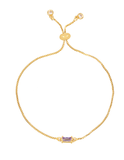 Fashion Golden+light Purple Copper Inlaid Zirconium Square Chain Bracelet