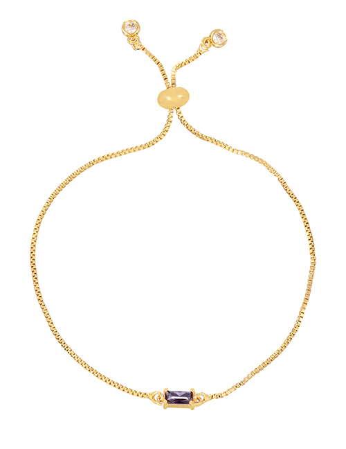 Fashion Golden+dark Purple Copper Inlaid Zirconium Square Chain Bracelet