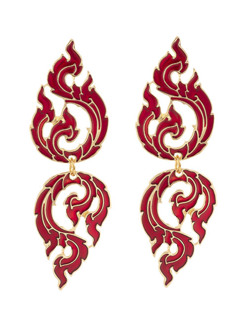 Fashion Gold Alloy Oil Drop Three-dimensional Double Flame Ear Studs