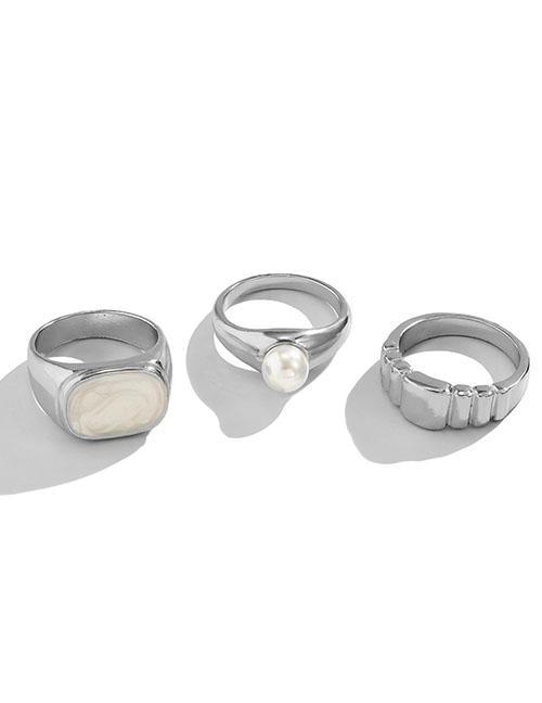 Fashion White K Alloy Dripping Pearl Geometric Ring Set