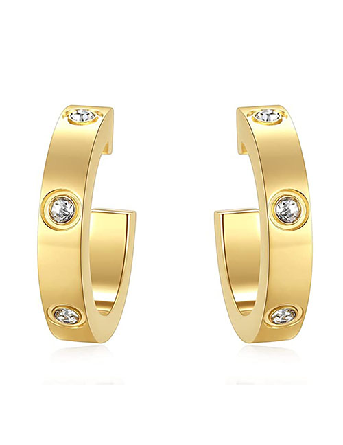 Fashion Gold Titanium Steel Diamond Earrings