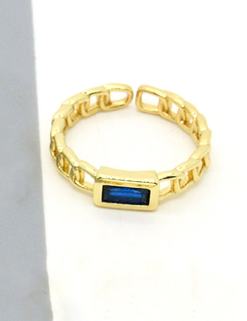 Fashion Blue Square Hollow Ring Alloy Inlaid Square Crystal Geometric Ring