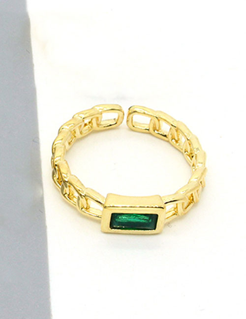 Fashion Green Square Hollow Ring Alloy Inlaid Square Crystal Geometric Ring