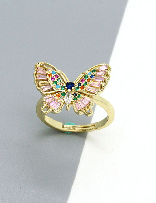 Fashion Pink Diamond Butterfly Alloy Crystal Butterfly Open Ring