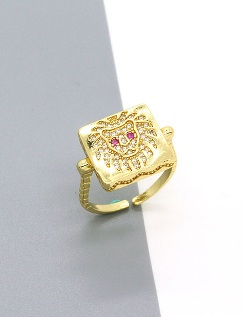 Fashion 2 Square Lion Cubs Alloy Full Diamond Lion Open Ring