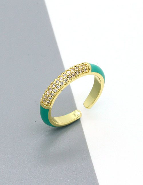 Fashion Green Full Diamond Bronze Diamond Drop Oil Open Ring