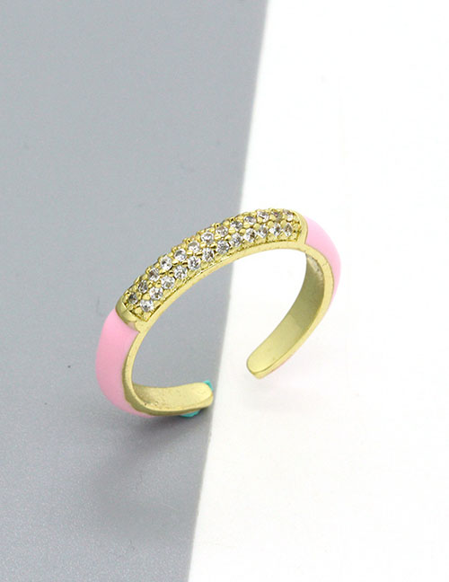 Fashion Pink Full Diamond Bronze Diamond Drop Oil Open Ring