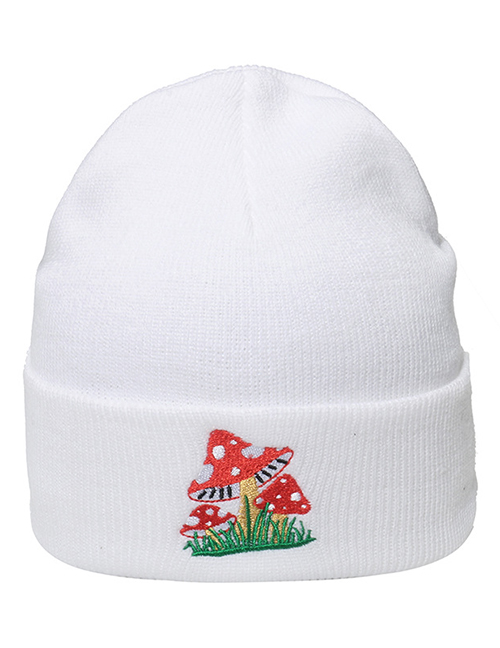 Fashion White Mushroom Embroidery Warm Woolen Knit Hat