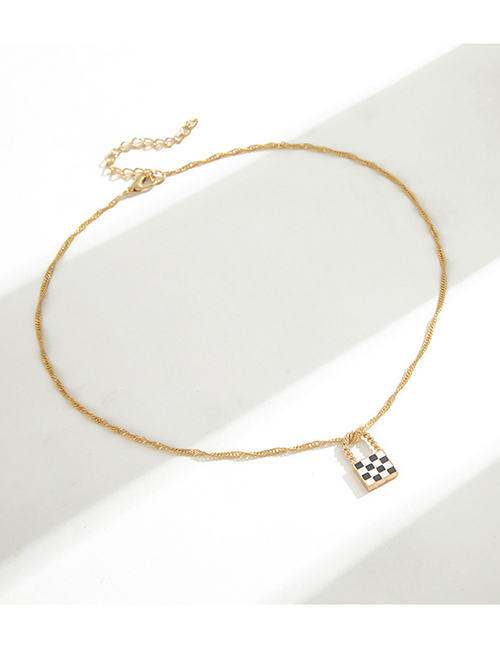 Fashion Gold Color Alloy Checkerboard Gold Lock Necklace