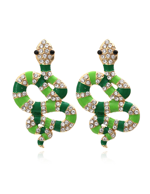Fashion Green Alloy Oil Drop Diamond Serpentine Earrings