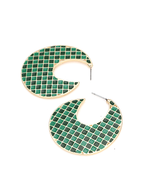 Fashion Green Alloy Dripping Geometric Plaid Earrings