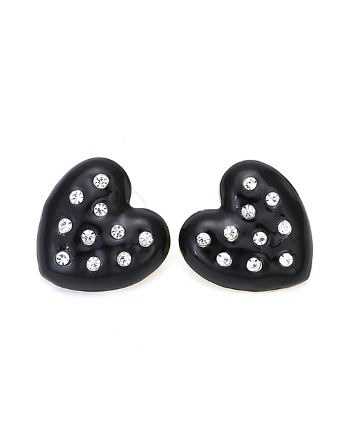 Fashion Black Alloy Diamond-studded Oil Drop Love Stud Earrings