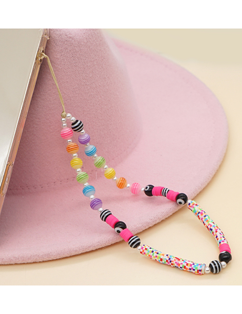Fashion Color Imitation Pearl Color Striped Beads Beaded Glass Eye Mottling Soft Ceramic Phone Chain