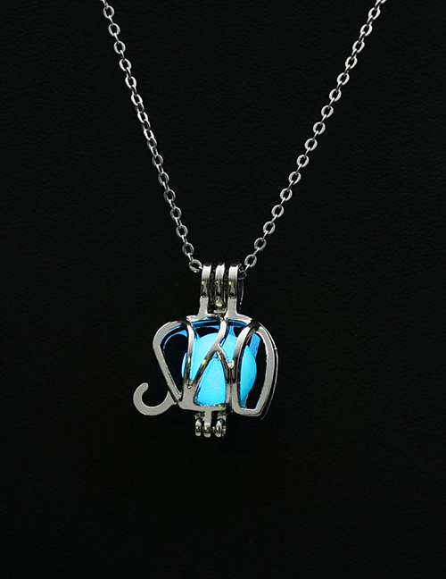Fashion Sky Blue Alloy Hollow Moonlight Elephant Necklace