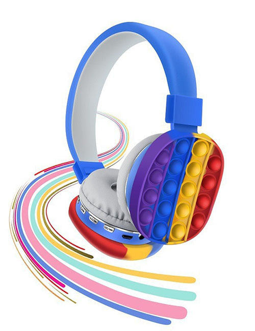 Fashion Blue Rainbow Silicone Push Unicorn Wireless Headset