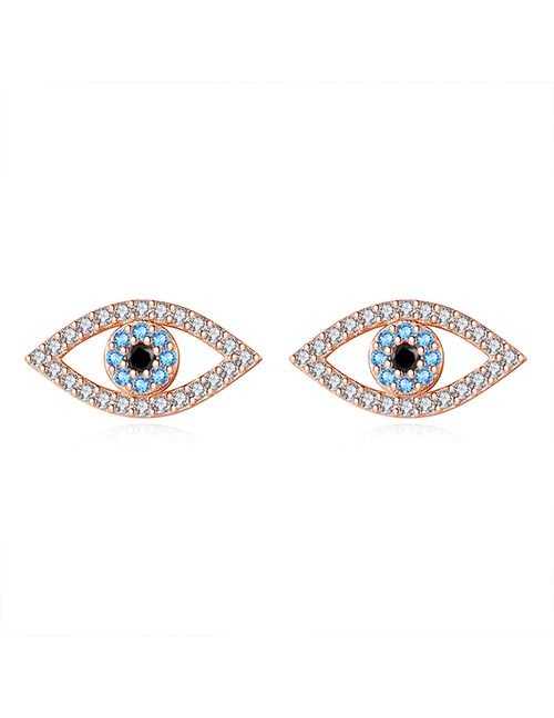 Fashion Rose Gold Metal Diamond Eye Stud Earrings