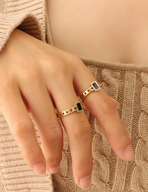 Fashion Gold Coloren Ring Titanium Steel Gold-plated Black Shell Geometric Ring