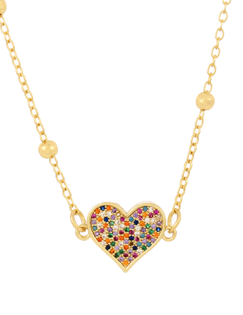 Fashion Golden-2 Copper Inlaid Zircon Heart Necklace