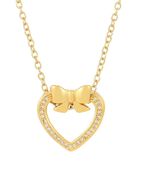 Fashion 5# Copper Inlaid Zircon Heart Bow Necklace