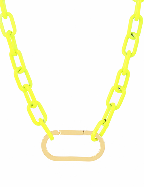 Fashion Fluorescent Yellow Copper Drop Oil Thick Chain Round Buckle Necklace