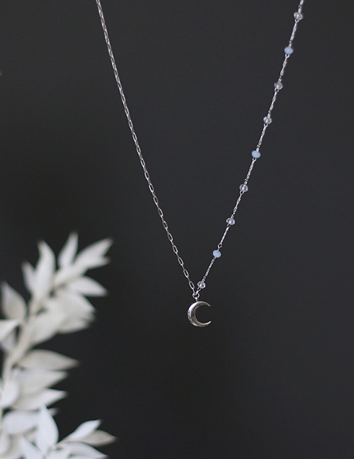 Fashion Silver Color Titanium Steel Geometric Moon Necklace
