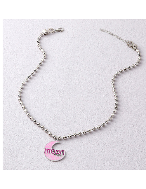 Fashion Pink Alloy Letter Moon Necklace