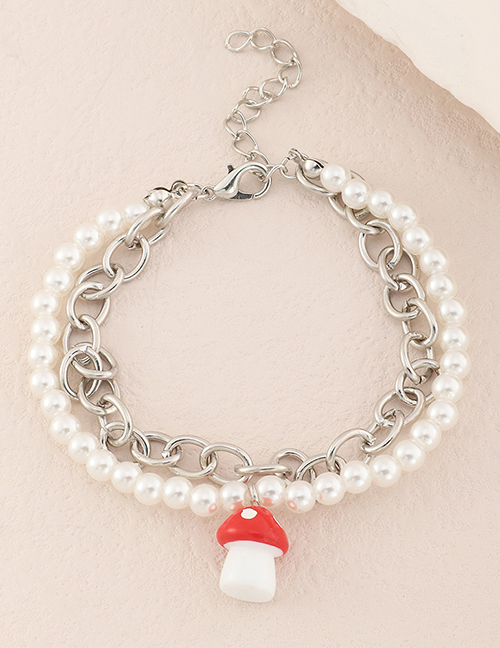 Fashion Red Geometric Pearl Beaded Chain Stereo Mushroom Bracelet