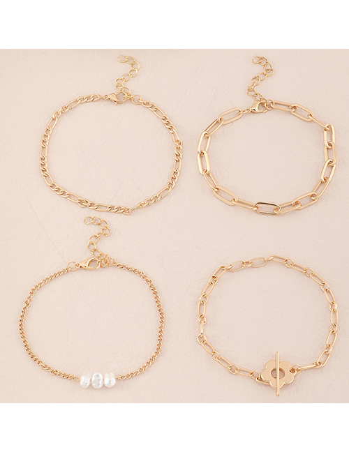 Fashion Gold Color Alloy Geometric Chain Flower Buckle Bracelet Set