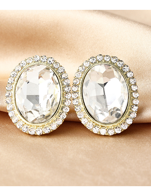 Fashion White Alloy Oval Crystal Stud Earrings