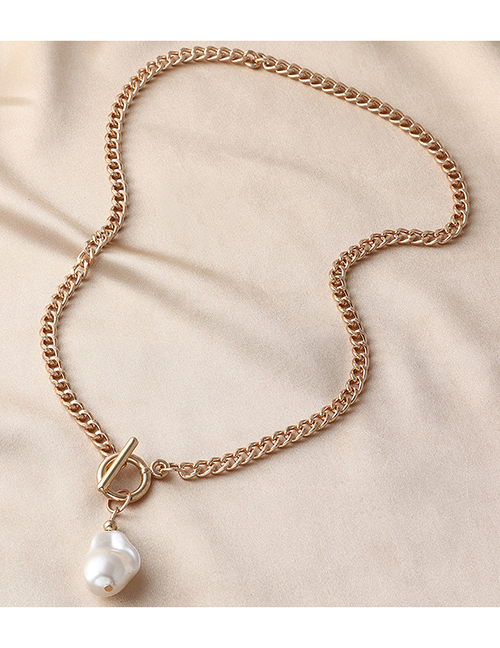 Fashion Gold Color Alloy Shaped Pearl Ot Buckle Necklace